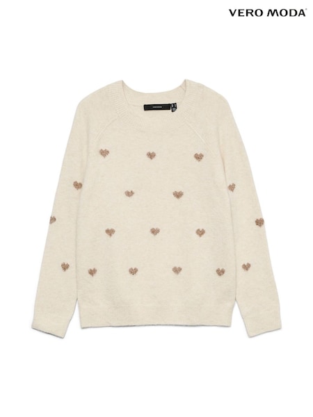 VERO MODA Cream Heart Detail Knitted Jumper (G66744) | £26