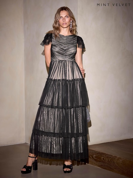 Mint Velvet Black Layered Tulle Maxi Dress (G66755) | £230