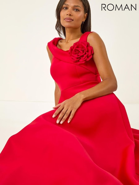 Roman Red Corsage Premium Stretch Midi Dress (G67075) | £75