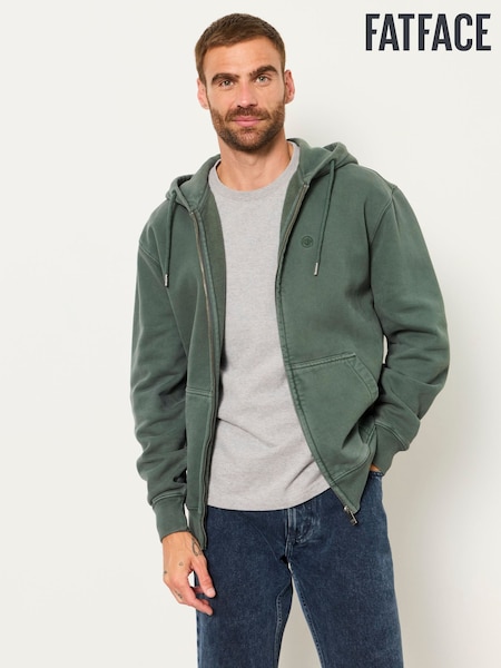 Dark Green - Regular Fatface Zip Through Hoodie