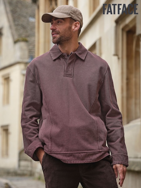 Plum Purple - Regular Fatface Button Neck Sweat Top