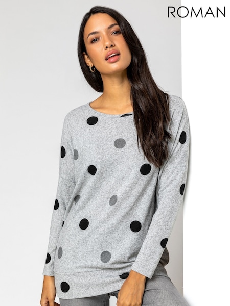 Roman Grey Spot Print Snit Top (G67106) | £40