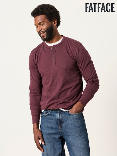 Plum Purple - Regular Fatface Long Sleeve Henley Top