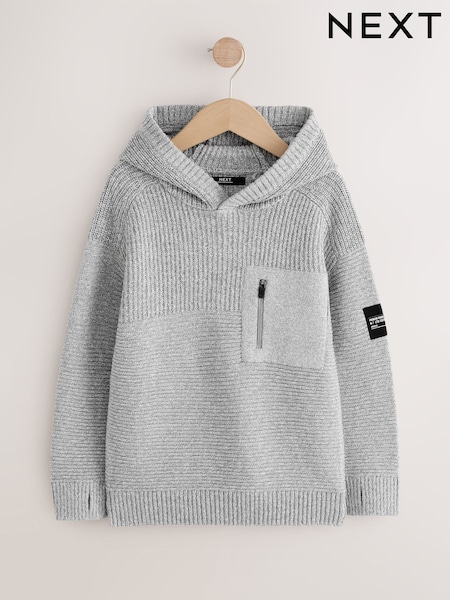Grey Twist - Utility Knitted Hoodie (3-16yrs)