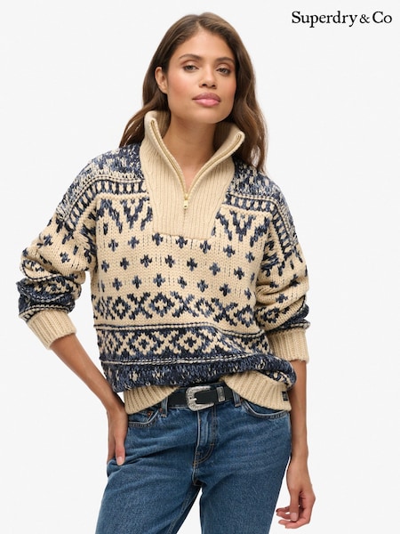 Superdry Cream Ski Lodge Zip Neck Jumper (G67371) | £95