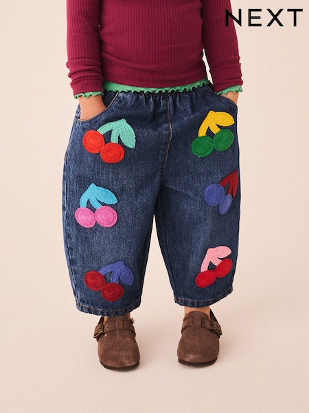 Rainbow Cherry Crochet - Embroidered Barrel Jeans (3mths-7yrs)