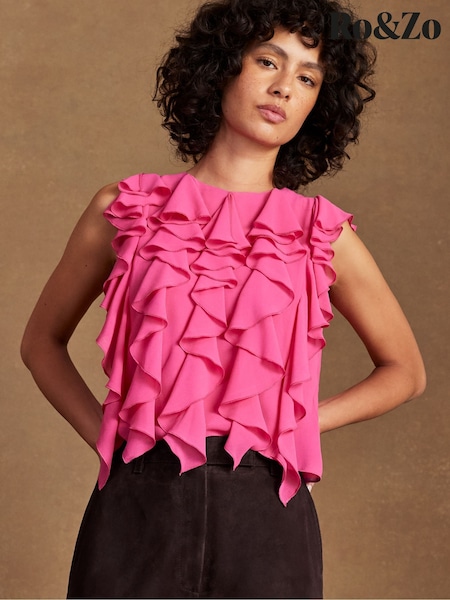 Ro&Zo Pink Frill Front Top (G67455) | £79