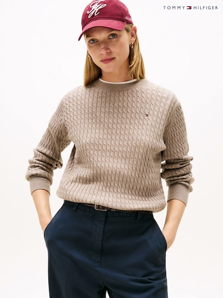 Tommy Hilfiger Natural Fine Cable Knit Crew Neck Jumper (G67521) | £120