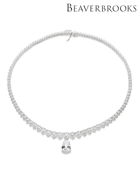 Beaverbrooks Silver Pear Shaped Cubic Zirconia Necklace (G67545) | £575