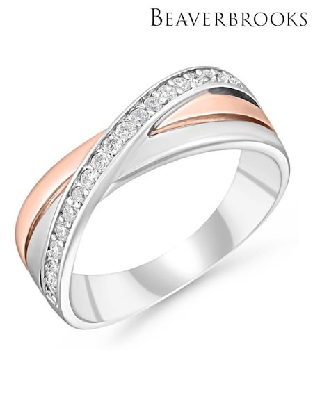 Beaverbrooks Silver Rose Gold Plated Cubic Zirconia Ring (G67551) | £95