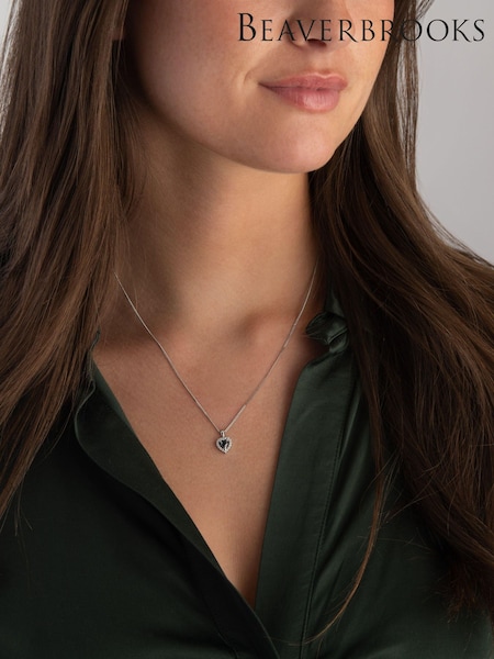 Beaverbrooks White Gold 9ct Diamond Sapphire Heart Pendant (G67557) | £575