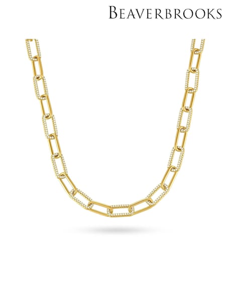 Beaverbrooks Yellow Gold Plated Cubic Zirconia Paperchain Necklace (G67562) | £295