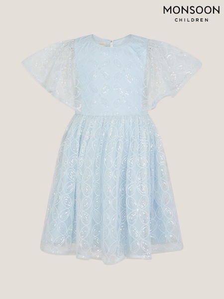 Monsoon Blue Ahanna Flutter Sleeve Sequin Party Dress (G67602) | £40 - £44
