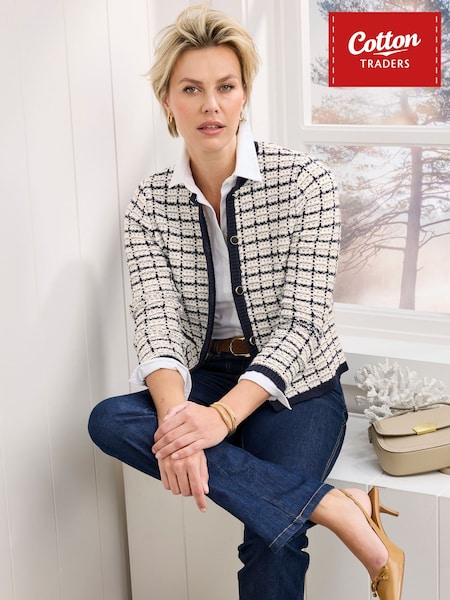 Cotton Traders Blue Boucle Cardigan (G67635) | £39