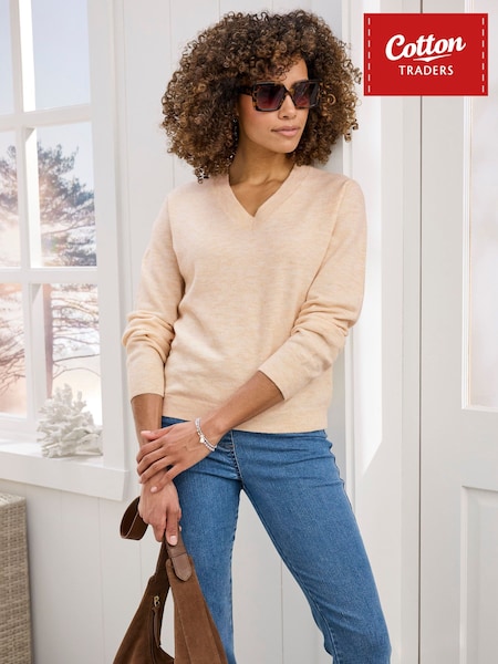 Cotton Traders Nude Fine Knit V-Neck Jumper (G67637) | £32