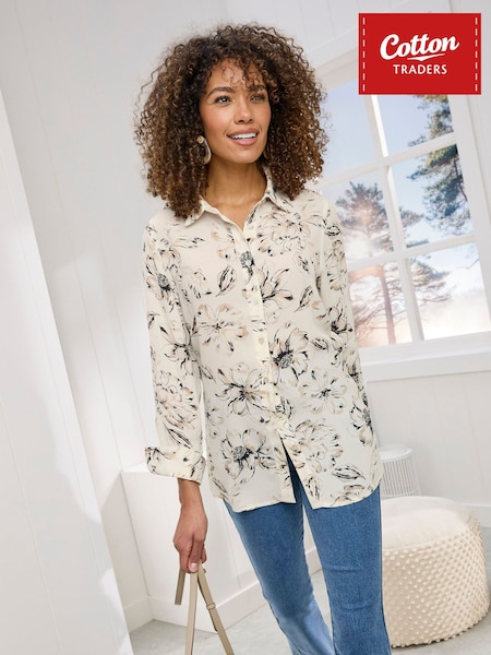 Cotton Traders Cream Print Longline Blouse (G67650) | £34