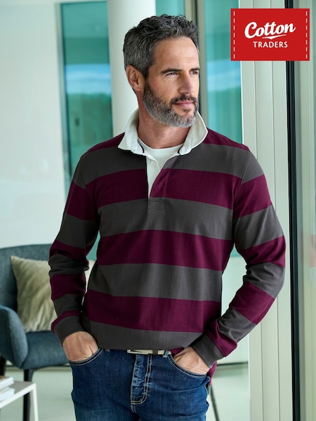 Cotton Traders Red Long Sleeve Heritage Rugby Shirt (G67660) | £40