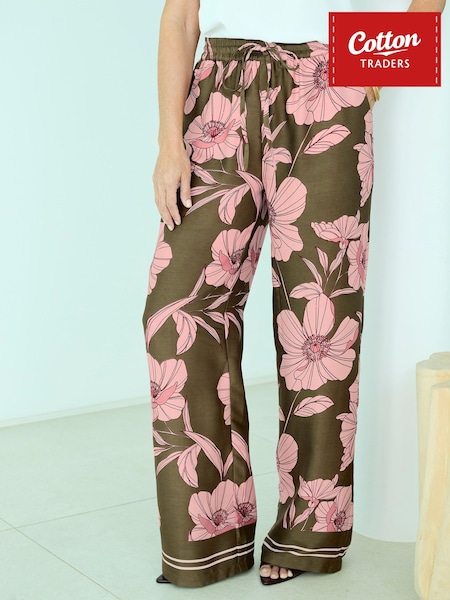 Cotton Traders Green Print Wide Leg Pull On Trousers (G67662) | £38