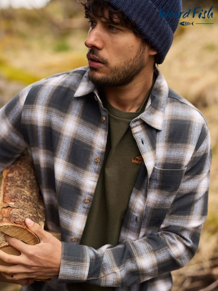 Weird Fish Grey Broxton Long Sleeve Herringbone Check Shirt (G67738) | £55