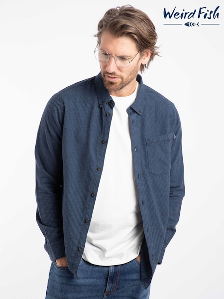 Weird Fish Blue Baskerville Houndstooth Flannel Shirt (G67741) | £55