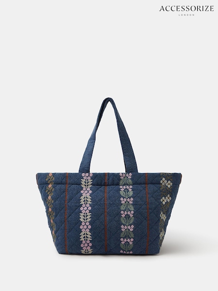 Accessorize Blue Tapestry Quilted Denim Shopper Bag (G67933) | £38