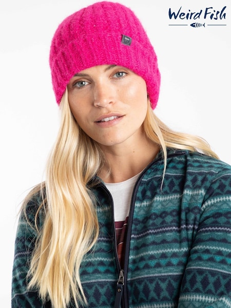 Weird Fish Pink Clare Double Rib Beanie Hat (G68211) | £25