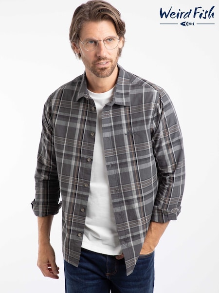 Weird Fish Grey Lando Long Sleeve Check Shirt (G68230) | £45