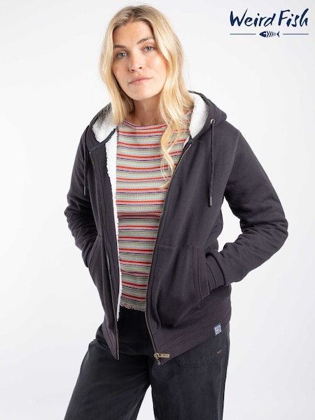 Weird Fish Blue Sevanna Borg Lined Jersey Hoodie (G68238) | £75