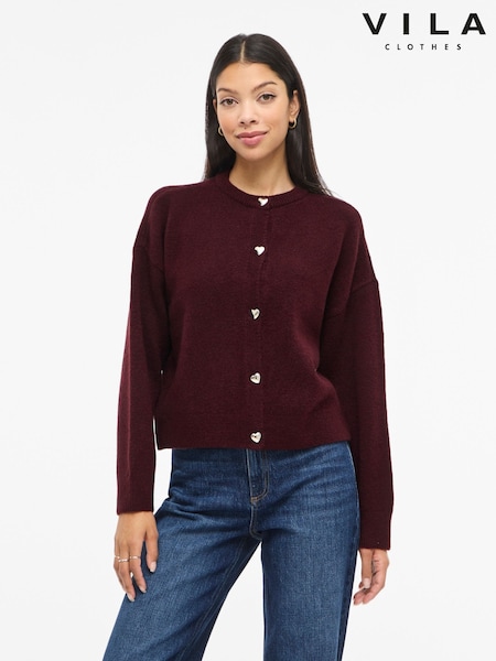 VILA Purple Long Sleeve Heart Button Knit Cardigan (G68286) | £35