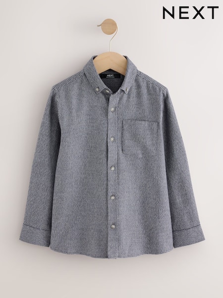 Charcoal Grey Micro Check - Long Sleeve Textured Shirt (3-16yrs)