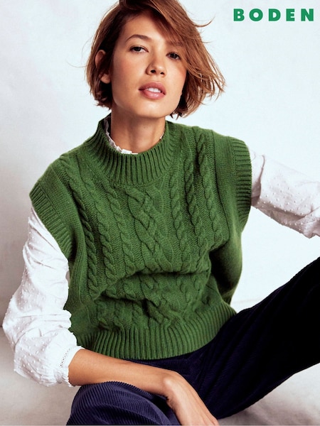 Boden Green Amara Merino Cable Tank Top (G68469) | £119
