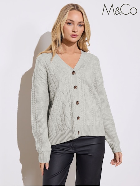 M&Co Grey Cable V-Neck Cardigan (G68476) | £36