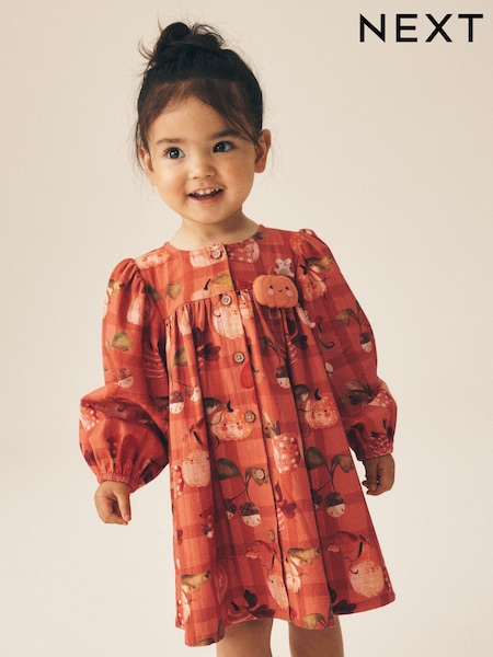 Orange Autumn Print - Long Sleeve 3d Character Dress (3mths-8yrs)