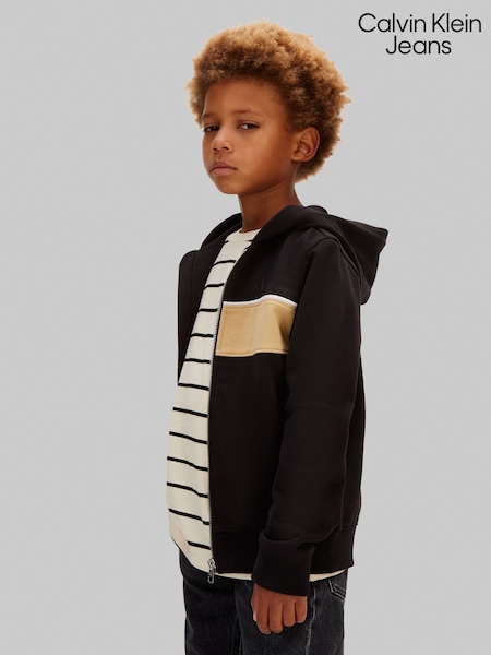 Calvin Klein Jeans Relaxed Zip Up Black Hoodie (G68533) | £65 - £80