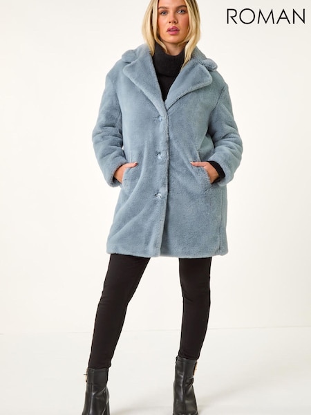 Roman Blue Petite Longline Fur Coat (G68675) | £85