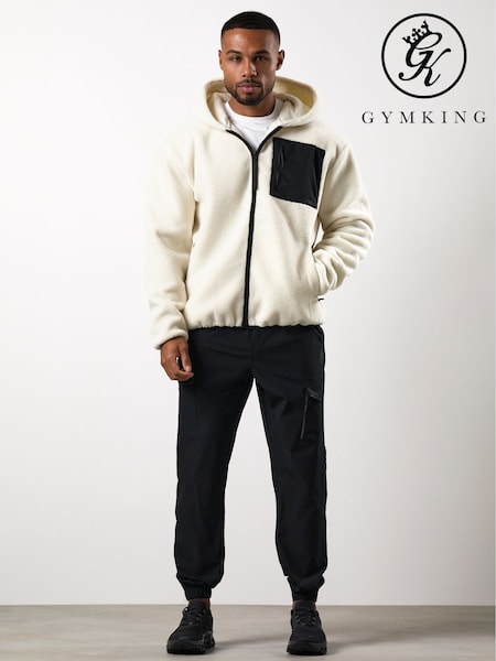 Gym King White Terrace Full Zip Borg Jacket (G68807) | £80