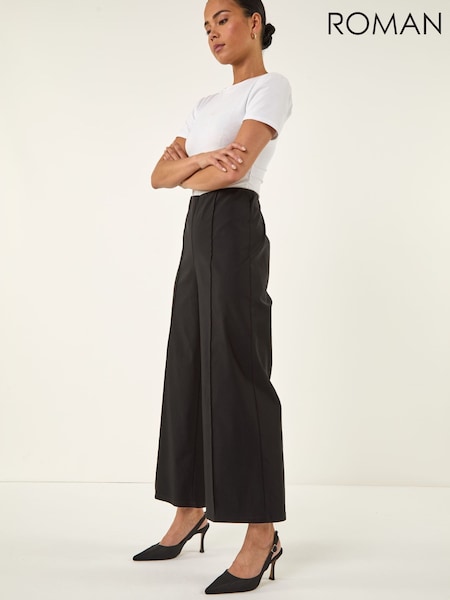 Roman Black Petite Pintuck Wide Leg Stretch Trousers (G69134) | £35