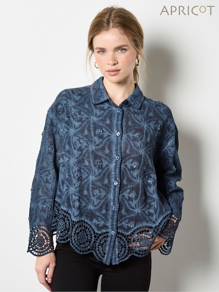 Apricot Blue 3D Floral Crochet Hem Blouse (G69135) | £39