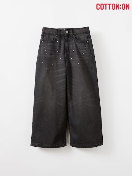 Cotton On Black Embellished Super Wide Denim Jeans (G69209) | £29
