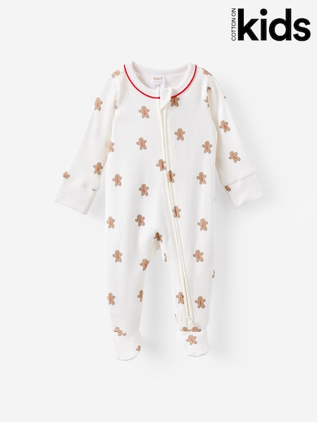 Cotton On Off White Pointelle Zip Sleepsuit (G69213) | £15