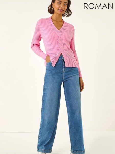 Roman Pink Cable Split Detail Rib Jumper (G69370) | £42