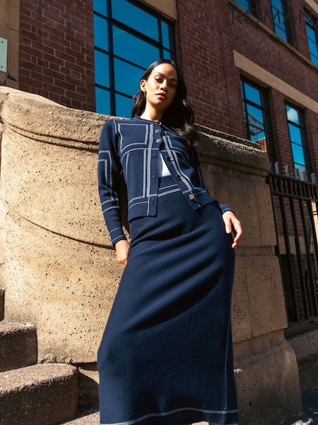 Roman Blue Contrast Stitch Buttoned Skirt (G69382) | £45