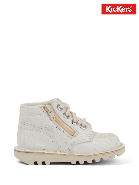 Kickers White Kick Hi Glitter Boots (G69524) | £58