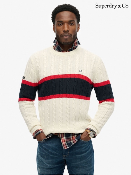 Superdry Cream Cotton Stripe Cable Jumper (G69556) | £50