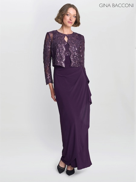 Gina Bacconi Purple Susanne Maxi Dress With Lace Jacket (G69592) | £270