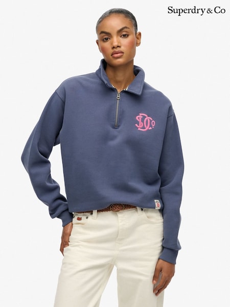 Superdry Blue SD & CO Neon Collared Half Zip Sweatshirt (G69610) | £55