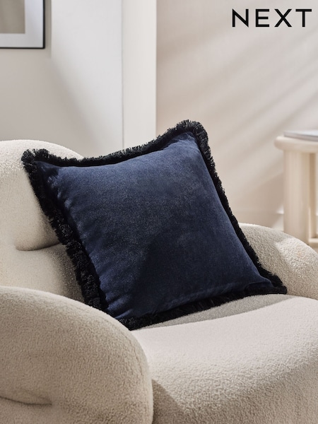 Soft Velour Contrast Fringe Cushion