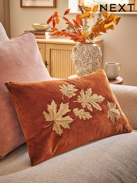30 X 50 Embellished Velvet Leaf Cushion