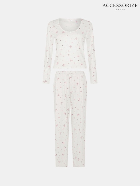 Accessorize Natural Printed Pointelle Long Pyjamas Set (G69808) | £45
