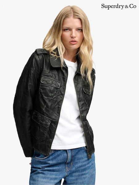 Black - Superdry Leather Jacket